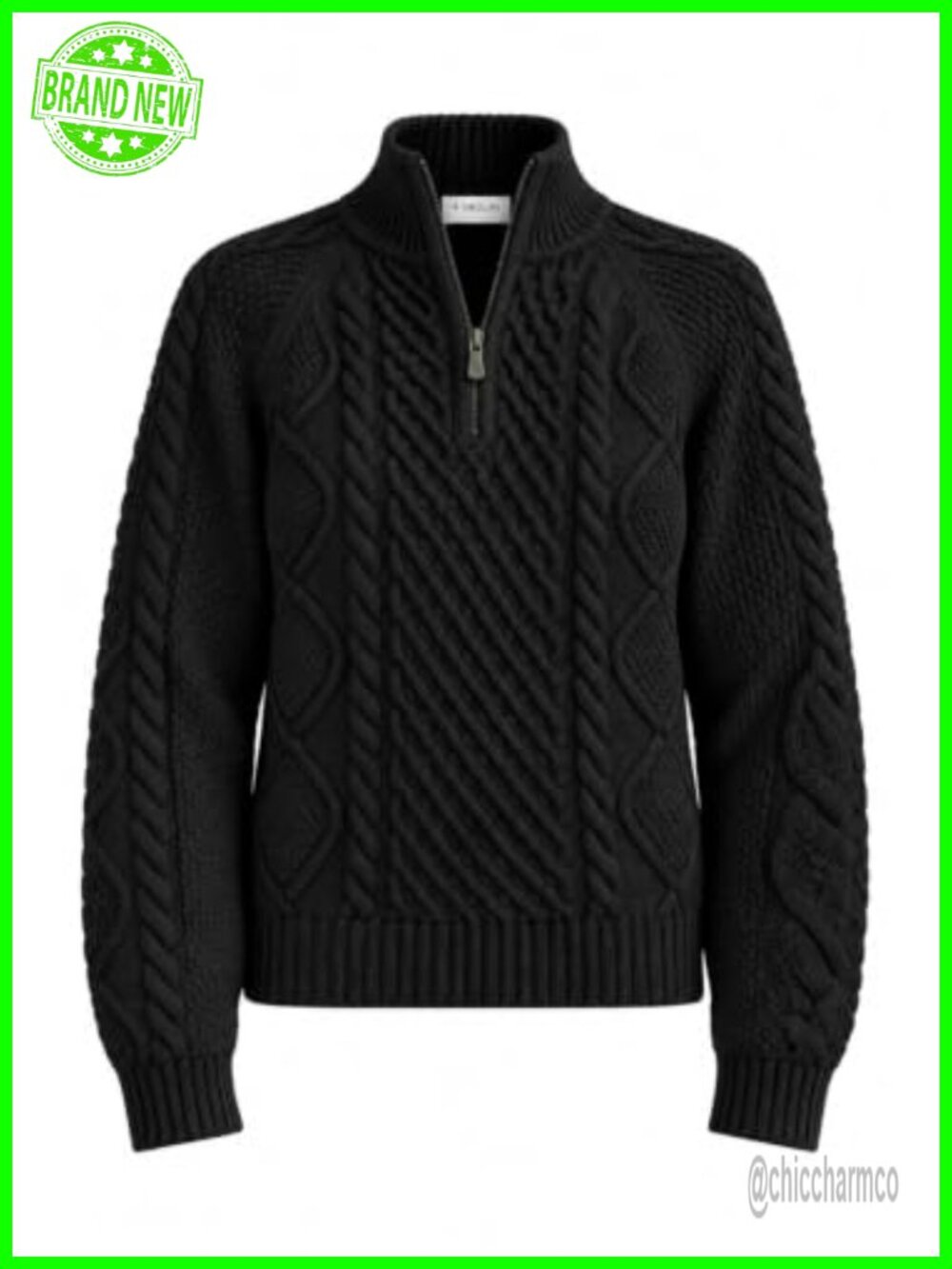 Wool Blend Cable Knit Quarter Zip Pullover Sweater